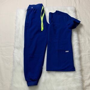 Figs Women's Electric Blue Jogger Set with Neon Accents LIMITED EDITION